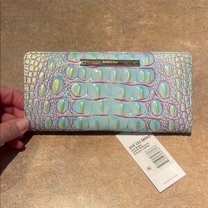 Brahmin Iridescent Croc-Embossed Wallet in Blue and Pink
